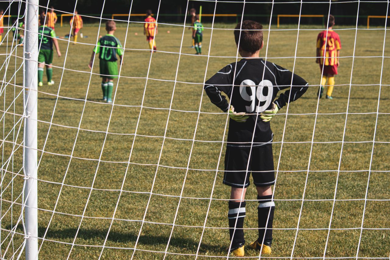 Match seen from behind the goal net